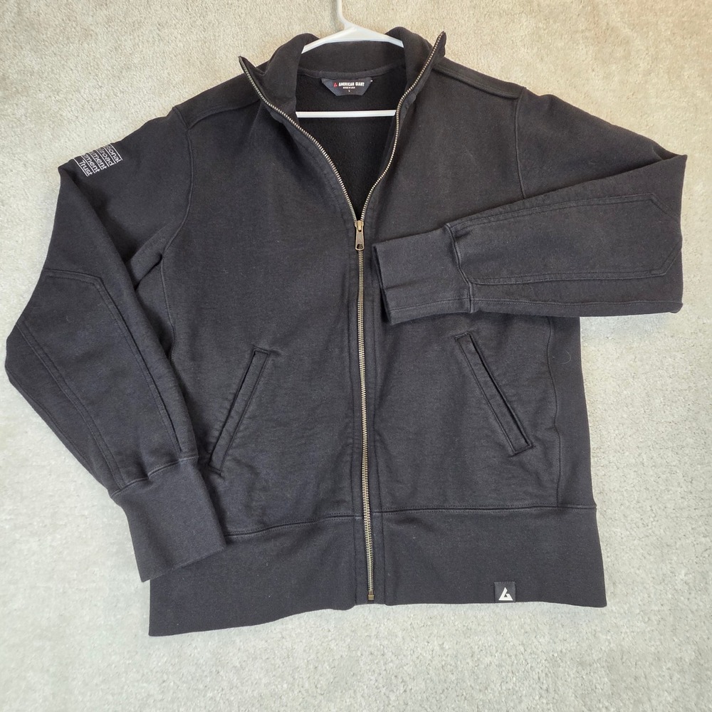 American Giant Mens Black Full Zip Heavy Cotton Fleece Jacket Mock Neck Large